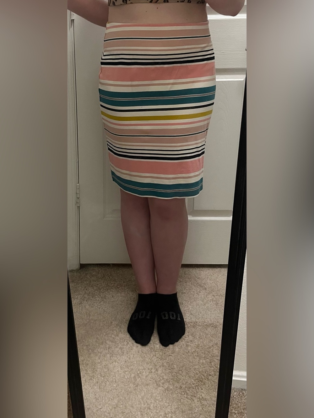 LOFT Pink, White, Blue, Yellow & Black Striped Skirt